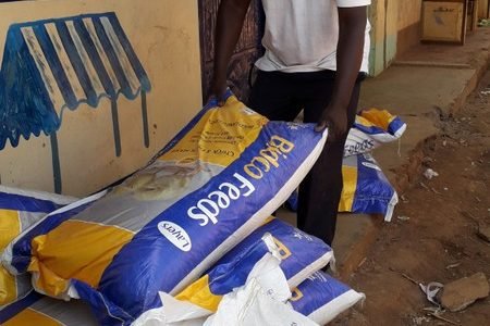 Livestock extension officer inspecting the feeds